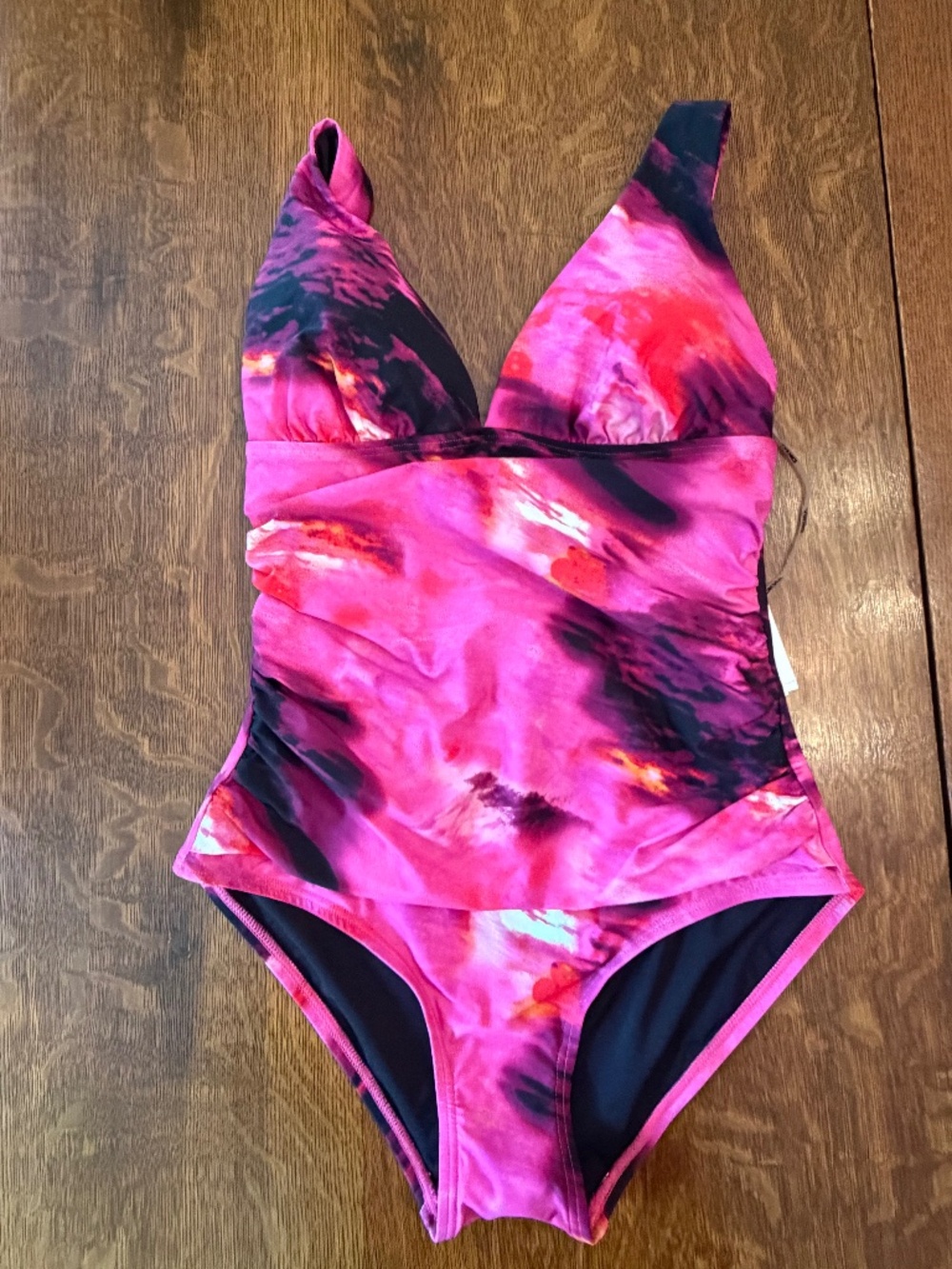 DKNY One-Piece Swimsuit Pink Abstract Floral Halter Tummy Control NWT Size M
